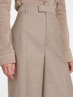 Vlnené culottes nohavice s vysokým pásom Bottega Veneta béžová