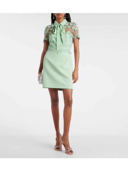 Шелковое платье мини с аппликацией Elie Saab зеленое