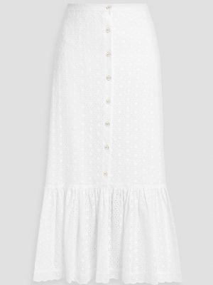 Белая хлопковая юбка миди с вышивкой Caroline Constas