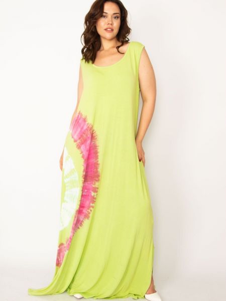 Batikované dlouhé šaty s potiskem şans zelené