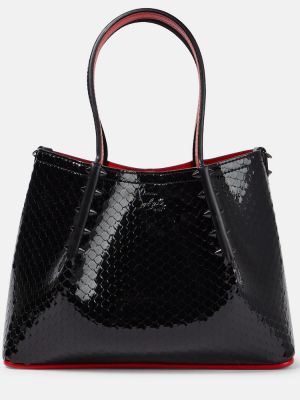 Δερμάτινη τσάντα shopper από λουστρίνι Christian Louboutin μαύρο
