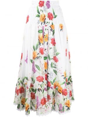 Květinové dlouhá sukně s vysokým pasem Charo Ruiz Ibiza - bílá