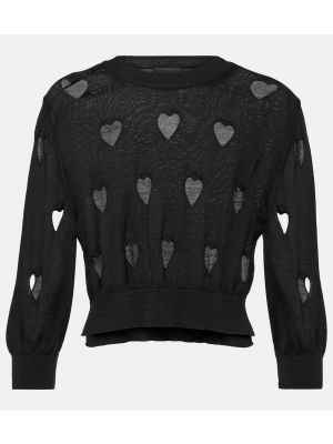 Jedwabny sweter wełniany w serca Simone Rocha czarny