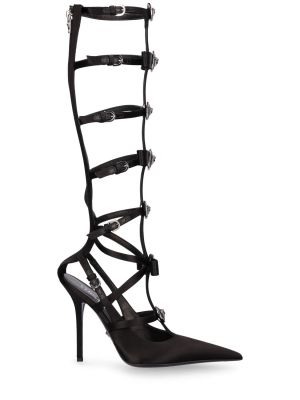 Сатенени ниски обувки с ток Versace черно