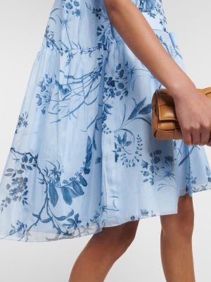 Pamučna svilena haljina s printom Erdem plava