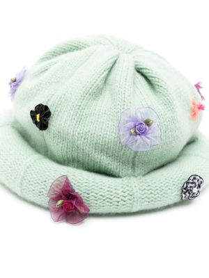 Dzianinowa czapka w kwiatki Yanyan Knits zielona