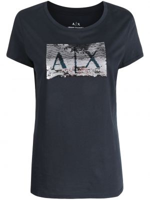 T-shirt brodé à paillettes Armani Exchange bleu