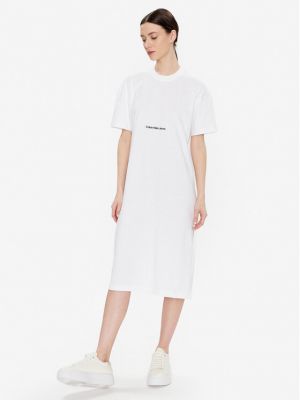 Laza szabású denim ruha Calvin Klein Jeans fehér