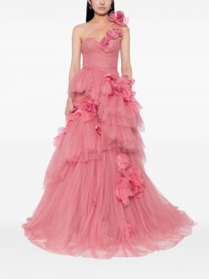 Sukienka wieczorowa w kwiatki tiulowa Marchesa różowa