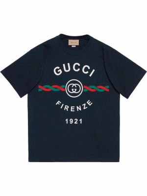 Bavlnené tričko s krátkymi rukávmi s okrúhlym výstrihom Gucci - modrá