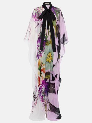 Rochie lunga de mătase cu model floral Elie Saab