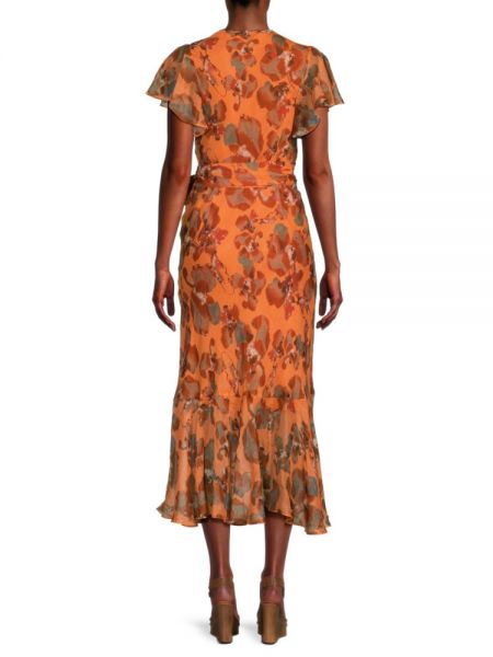 Льняное платье миди в цветочек с принтом Tanya Taylor оранжевое