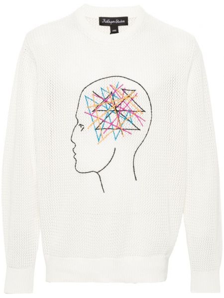 Памучен пуловер бродиран Kidsuper бяло