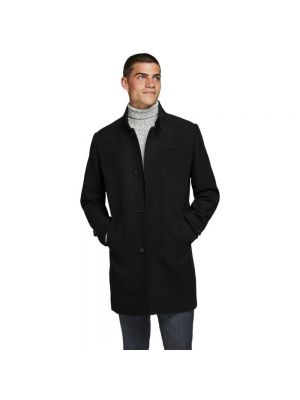 Шерстяное пальто Jack & Jones черное