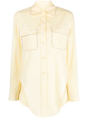 Памучна ленена риза с кристали Forte Dei Marmi Couture жълто