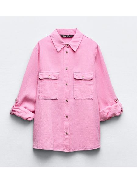 Льняная рубашка Zara розовая