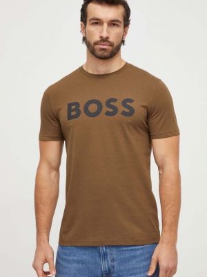 Памучна тениска с дълъг ръкав с принт Boss Orange зелено