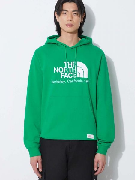 Bluza z kapturem bawełniana z nadrukiem The North Face zielona