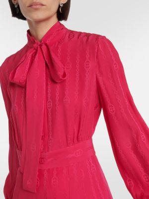 Žakárové hedvábné midi šaty Gucci růžové