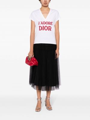 T-shirt à col v Christian Dior blanc