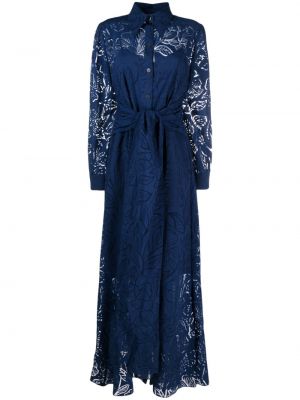 Krajkové květinové dlouhé šaty Alberta Ferretti modré