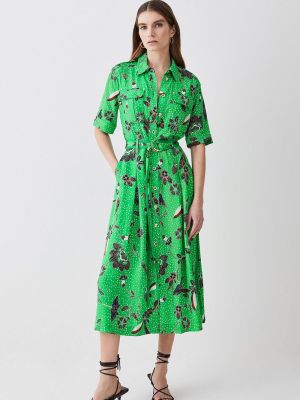 Льняное платье-рубашка в цветочек Karen Millen зеленое