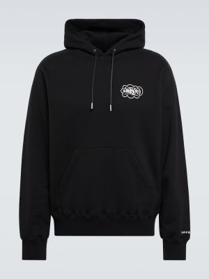 Pamučna hoodie s kapuljačom s printom Sacai crna