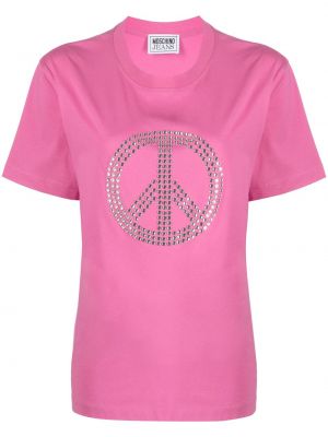 Тениска с шипове Moschino Jeans розово
