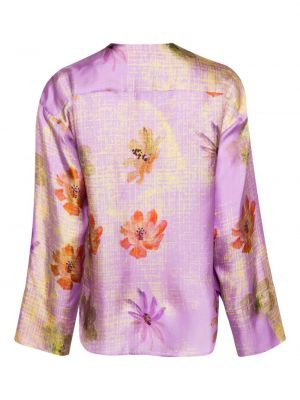Jedwabna bluzka w kwiatki z nadrukiem Odeeh fioletowa