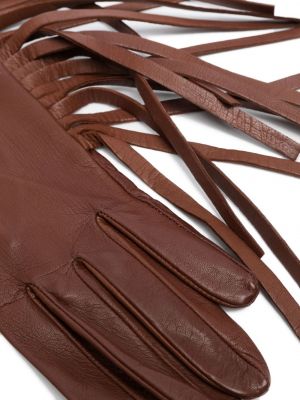 Rękawiczki z frędzli skórzane Manokhi brązowe