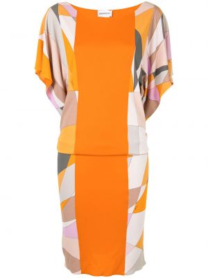 Viskózové mini šaty s potiskem s krátkými rukávy Emilio Pucci Pre-owned - oranžová