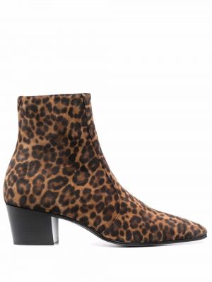 Semišové členkové topánky s potlačou s leopardím vzorom Saint Laurent