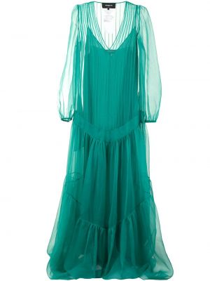 Μεταξωτή βραδινό φόρεμα με διαφανεια Rochas πράσινο