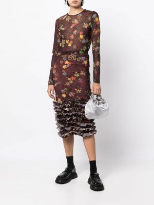 Spódnica w kwiatki z nadrukiem z siateczką Molly Goddard brązowa