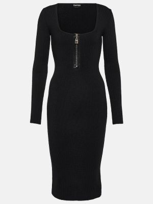 Μάλλινη μίντι φόρεμα Tom Ford μαύρο