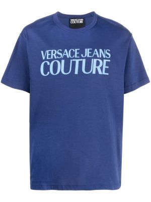 Tricou din bumbac cu imagine Versace Jeans Couture albastru