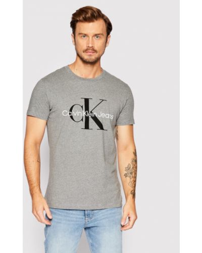 Slim fit póló Calvin Klein Jeans szürke