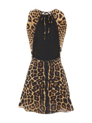 Robe de soirée en soie à imprimé à imprimé léopard Saint Laurent marron