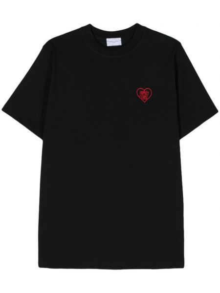 Bavlněné tričko s výšivkou Family First černé