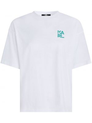 Kokvilnas t-krekls ar apdruku Karl Lagerfeld balts