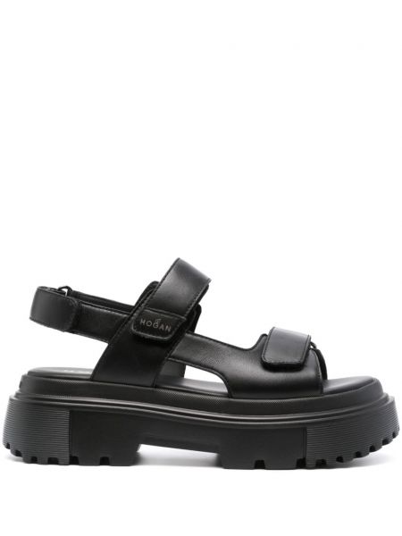 Kožené sandále na platforme Hogan čierna