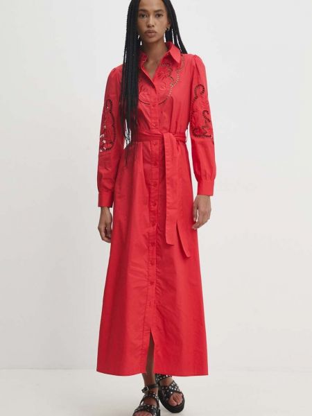 Sukienka długa bawełniana Answear Lab czerwona