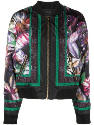Bomber jakna s cvjetnim printom s printom Just Cavalli crna