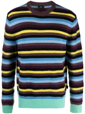 Sweter w paski z okrągłym dekoltem Ps Paul Smith fioletowy