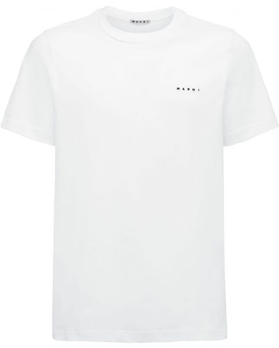 Памучна тениска бродирана от джърси Marni бяло