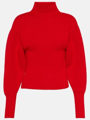 Sweter wełniany z kaszmiru Ferragamo czerwony