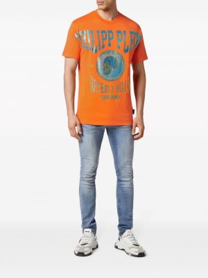 Kokvilnas t-krekls ar kristāliem Philipp Plein oranžs