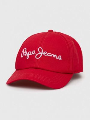Памучна шапка с козирки с апликация Pepe Jeans червено