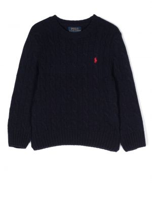 Tröja med broderi i ull för tjejer Ralph Lauren Kids blå