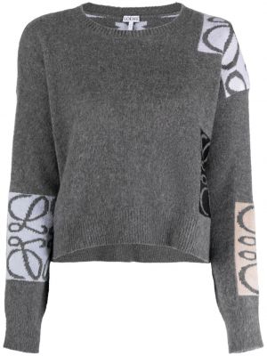 Pletený sveter s potlačou Loewe sivá